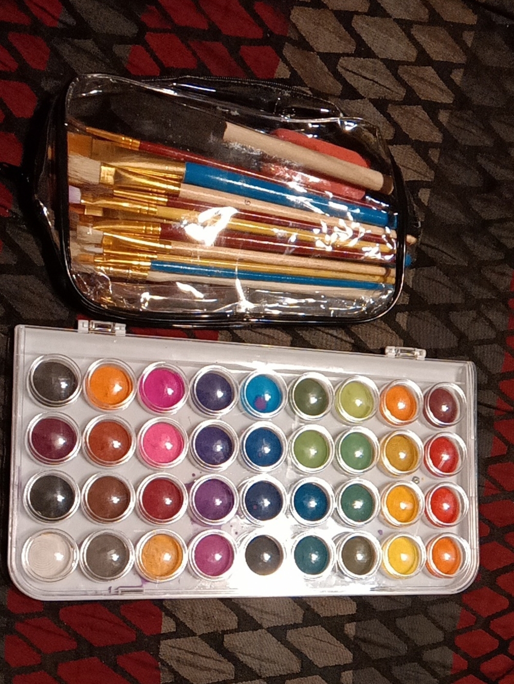 48-Color Watercolor Paint Set with Brushes - Multicolor